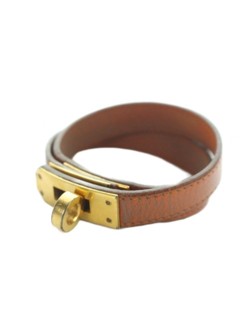 Hermes Double Tour Bracelet Bangle Strand Kell Leather Brown